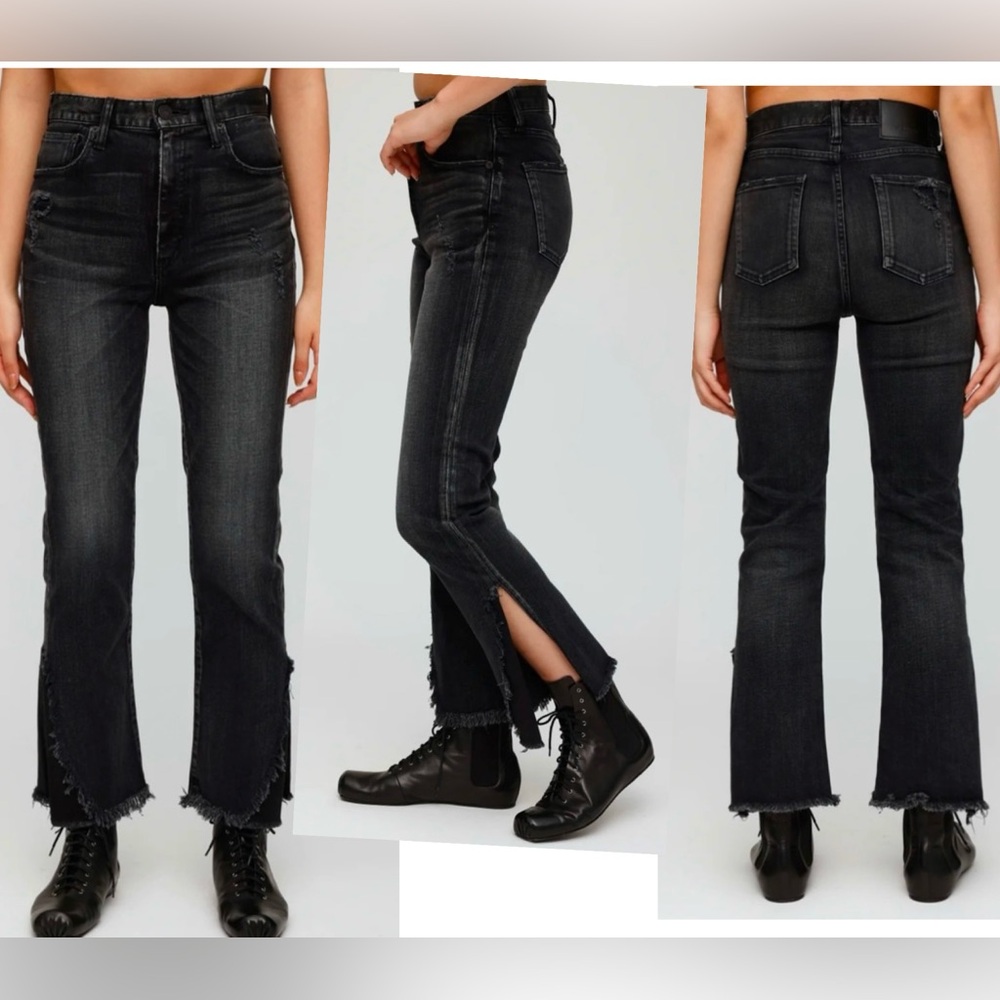 Moussy Vintage Alhambra Flare Jeans Split Hem High Rise Japanese Denim Size 24 - Picture 1 of 14